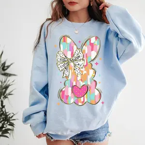 Brushstroke bunny easter shirt, coquette bow tshirt, easter gift for her, retro easter sweatshirt, pink bunny , Girls easter