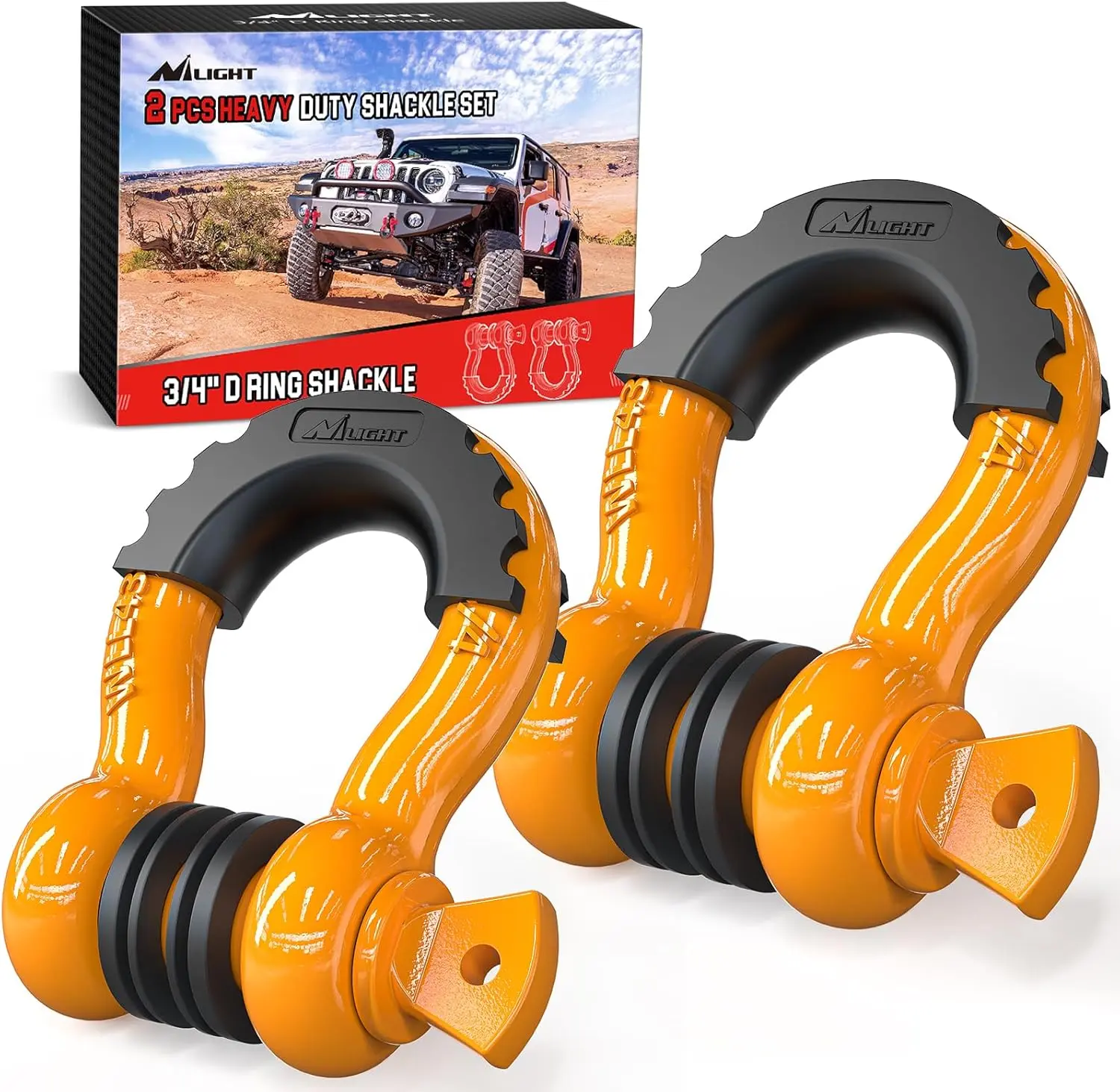 Nilight 2-Pack Heavy-Duty 3/4" D-Ring Shackles with 7/8" Screw Pins, 41887lbs Break Strength, Isolators & Washers, Winch Strap Hook for Tow Strap, Off-Road Trucks, Adjustable Hanging Ropes, 4.75 Ton Cap.