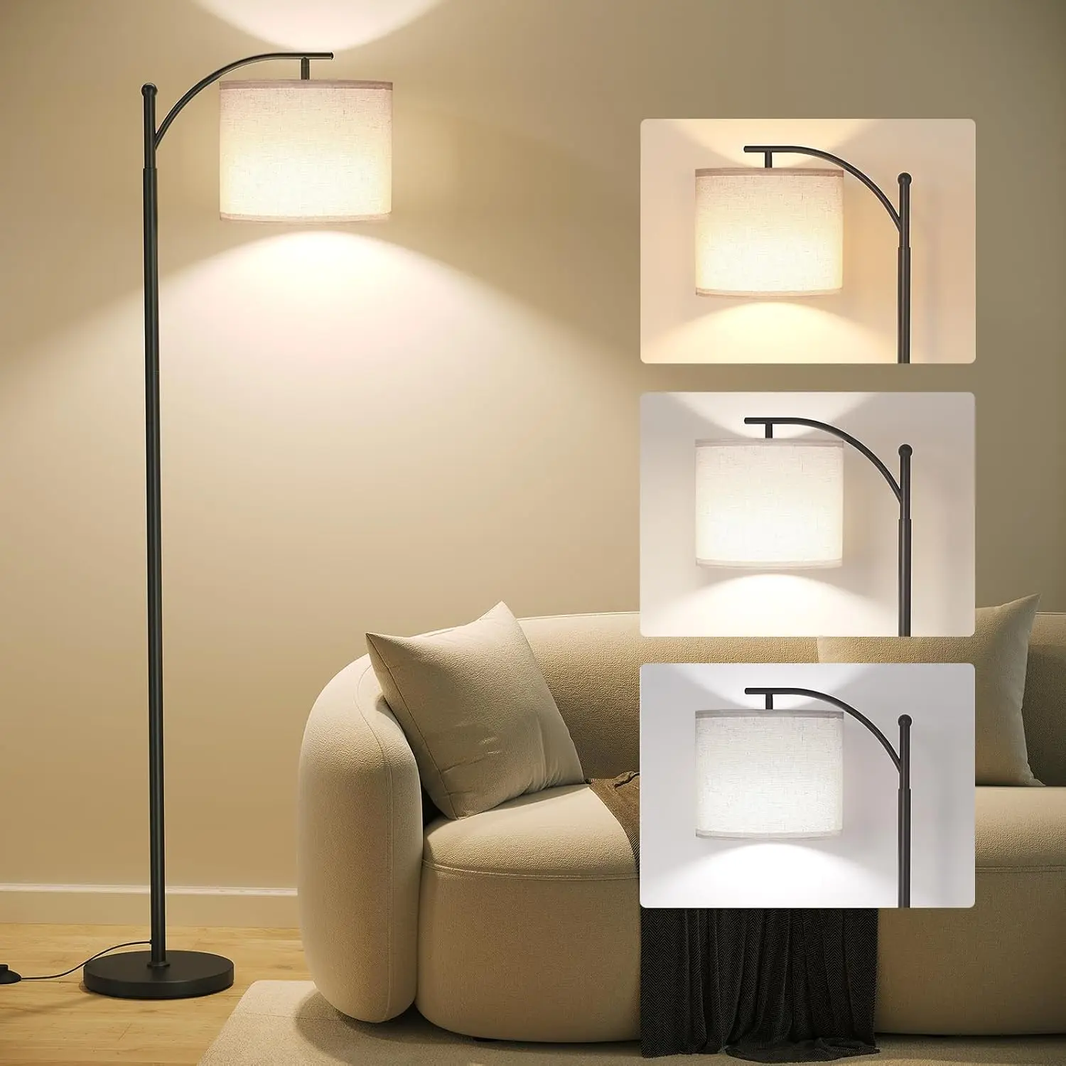 New Deal, Floor Lamp,Modern Floor Lamp with 9W 3 Color Temperatures Bulb,Metal Standing Lamps with Adjustable Hanging Lampshade,Tall Floor Lamps for Living Room,Bedroom,Office (Black).