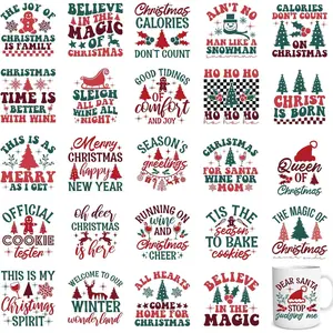 Christmas UV DTF Stickers - 25 Pcs Christmas Word UV DTF Cup Wraps for 16 oz Xmas Snowman Waterproof UVDTF Transfer Decals for Glasses Cups Mug DIY Crafts