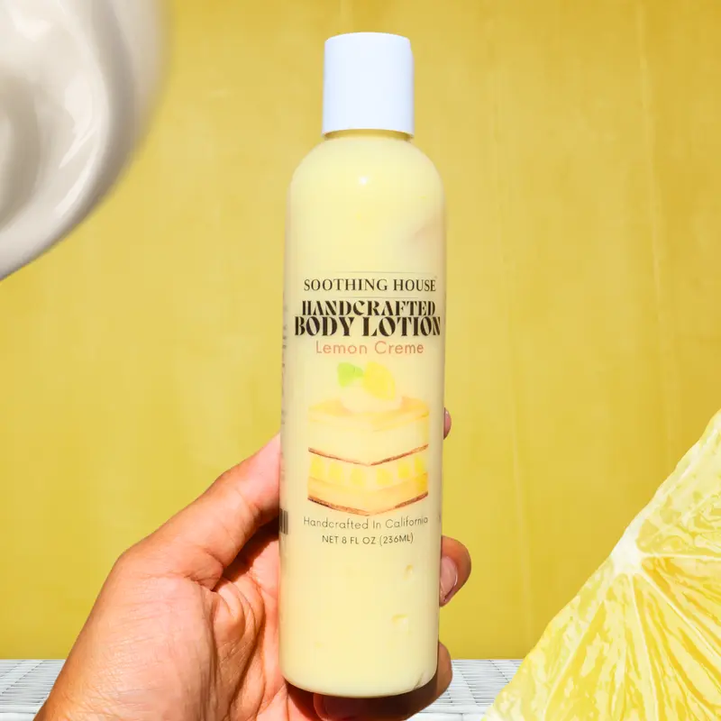 Handcrafted Lemon Crème Body Lotion - Fruity Scented Cosmetic Body Care for Adults, Small-Batch Sensitive-Safe Formula, Natural Lemon Extracts, Brightening, Moisturizing Deep Hydration for Supple Skin