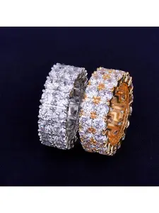 Iced Out Cubic Zirconia Tennis Ring Silver Gold Plating CZ Finger Ring Hip Hop Women Men Bling Bling Jewelry