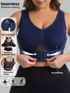 Plus Size Women's Adjustable Sports Bra Without Underwire, Wirefree Sports Bra, Seamless Comfort Fabric and Moisture-Wicking Design, Ideal for Running and Gym Workouts