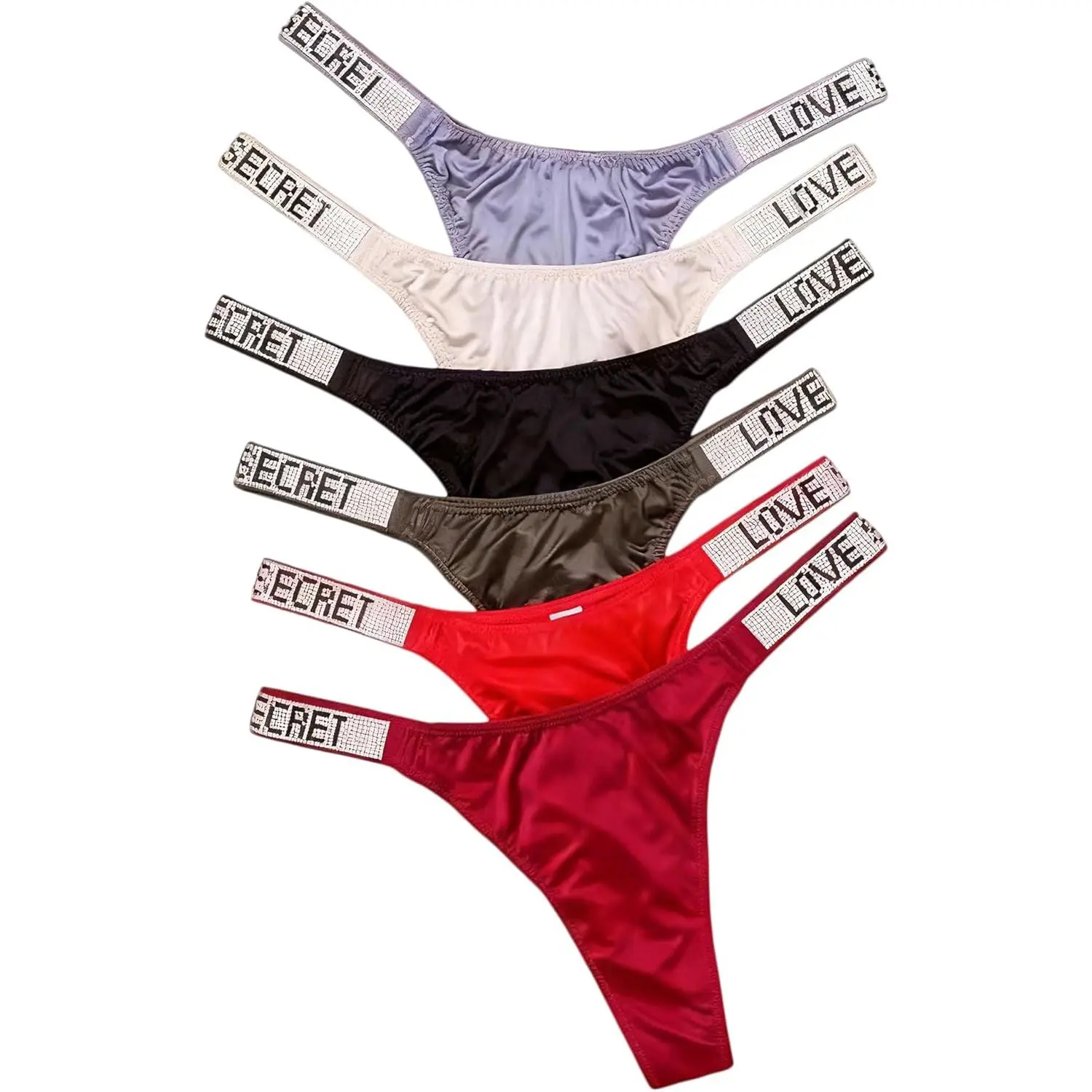 Women's Low Waist Rhinestone Strap Thong Underwear Sets (6-Pack) - Seamless Breathable Design, Stretchy Fabric, Colorful Prints, Chic Essential Panties, Comfortable Fit, Valentine's Day Gift Lingerie, Fantasy, Six Pieces