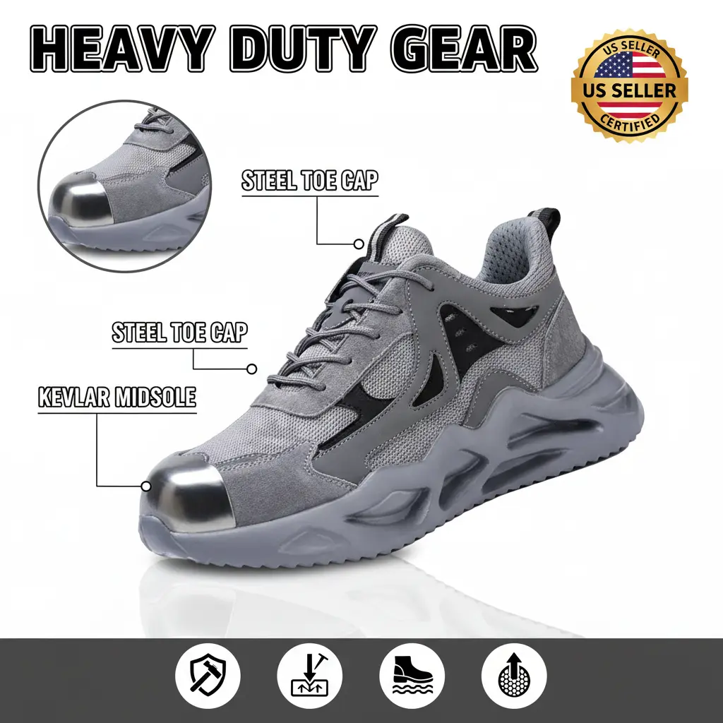 Women's Steel Toe Safety Shoes, Lightweight Mesh Design with Puncture-Proof Sole for Industrial Work