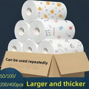 50pcs/100pcs/200pcs/400 Sheets Disposable Kitchen Cleaning Cloth,Disposable Printed Kitchen Towels - Washable, Lazy Cloth, Reusable Thick Absorbent Hand Wipes, Kitchen Paper Towels, Disposable Rags, Dual-Purpose Wet And Dry Cleaning Cloth