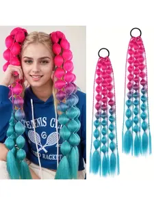 2-Pack 24-Inch Gradient Synthetic Bubble Ponytail Hair Extensions, Elastic Band Twist Braids, Women's Hair Accessories