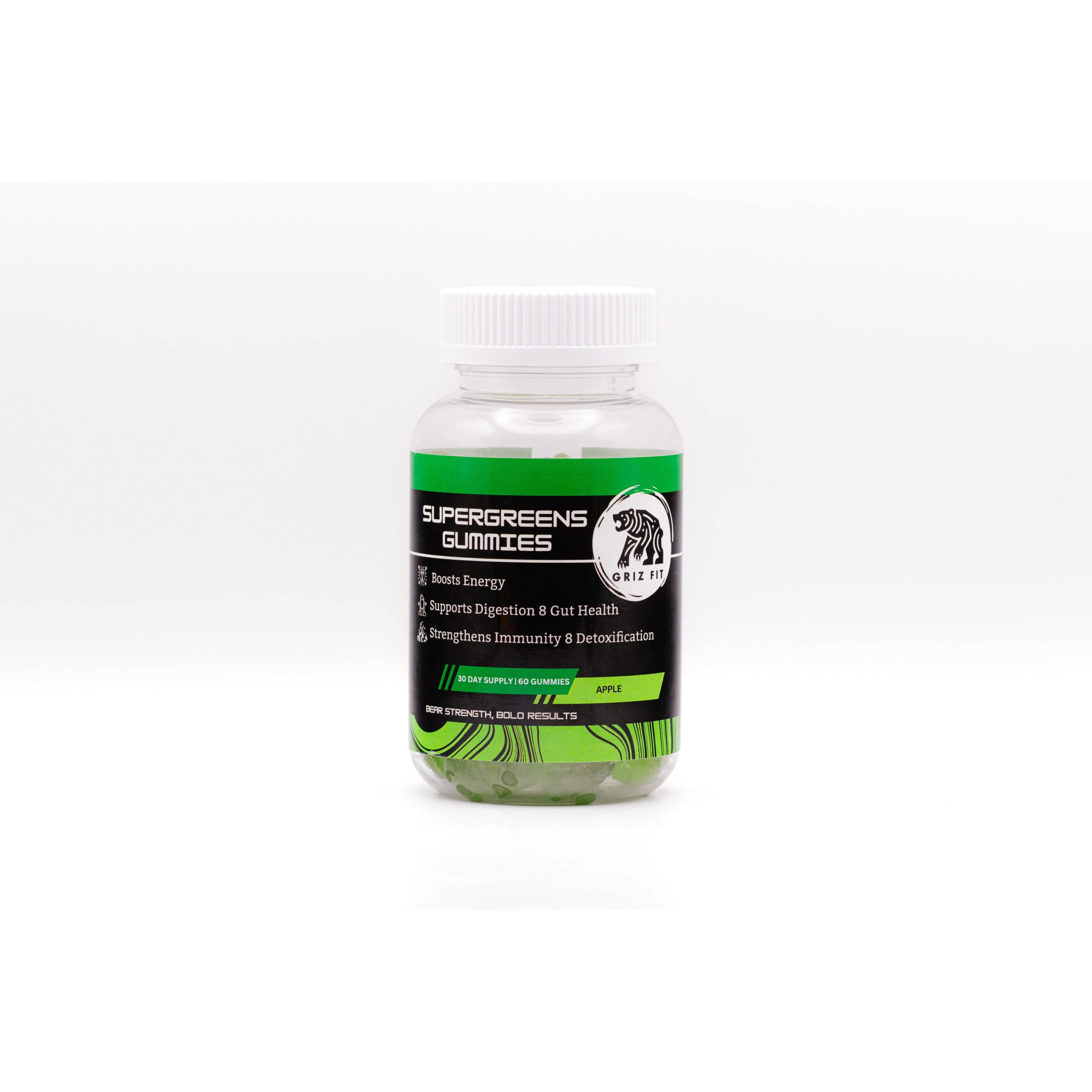 Griz Fit SuperGreen Gummies - Boost Energy, Support Digestion & Gut Health, Enhance Immunity & Detoxification, Nutrient-Rich Green Gummies