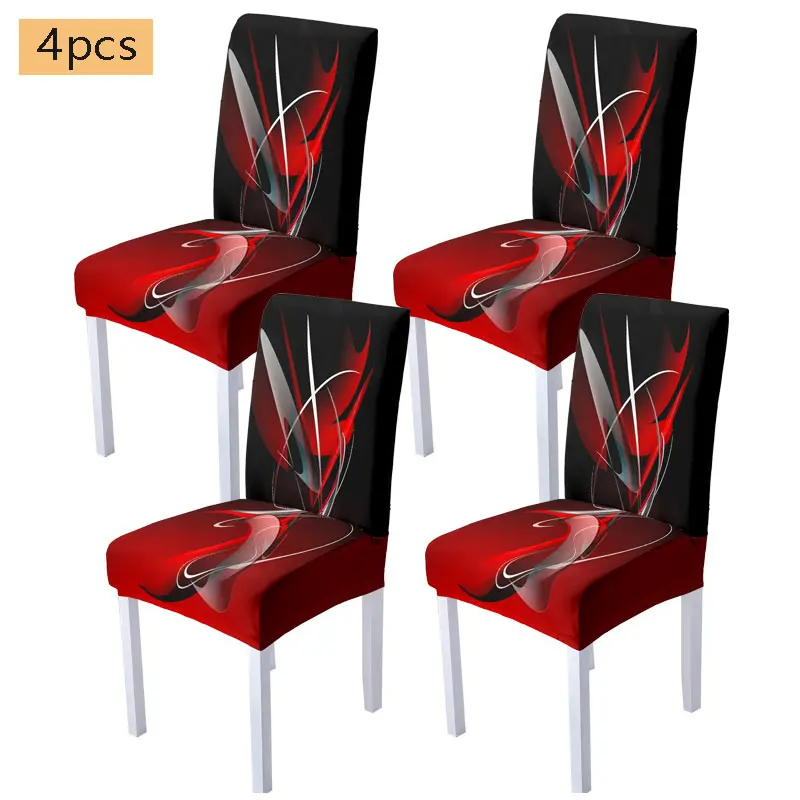 Black Red Abstract Swirl Dining Chair Covers, Modern Art Stretch Parsons Slipcovers 4PC/6PC