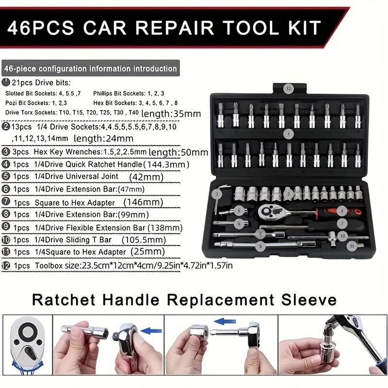 46pcs Carbon Steel Automotive Hand Tool Set - Socket Sets, Ratchet Screwdriver, Hardware Toolbox for Car Repair, Bicycle Fixing, DIY Projects, Ideal Gift for Husbands, Automotive Tools, Tool Kit Set 46pcs Carbon Steel Automotive Hand Tool Set - Socket Sets, Ratchet Screwdriver, Hardware Toolbox for Car Repair, Bicycle Fixing, DIY Projects, Ideal Gift for Husbands, Automotive Tools, Tool Kit Set
