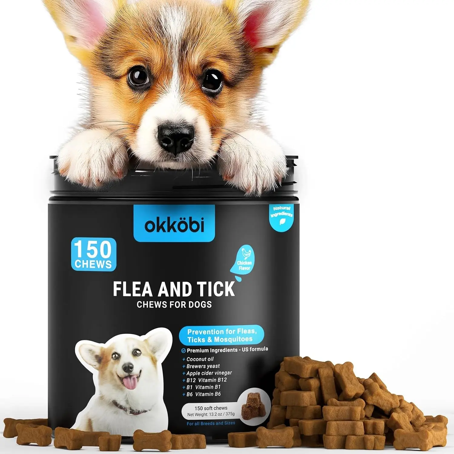 Flea and Tick Prevention Chewables for Dogs - 150 Chews - Flea & Tick Control - Vet-Approved Oral Treatment - Chicken Flavor