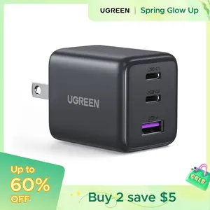 UGREEN 30W 2C1A/20W 1C1A/45W 4CIA GaN PPS Compact Fast Wall Charger Block USB-C Power Adapter for iPhone Galaxy S25/S24/S23 with Free Gift US Plug 2 USB C + 1 USB A，TikTokShopSpringGlowUp,Greenish