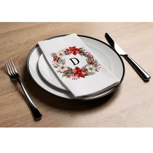 Disposable Paper Guest Towel with Christmas Holiday Napkins Flower Monogram "D" - Pack of 16