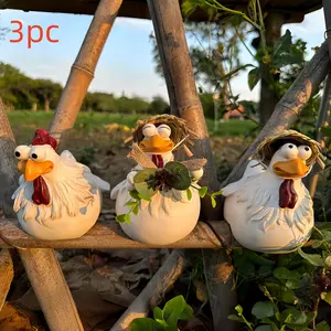 1 Set of 3 Pcs Silly Googly-Eyed Chicken Statues | Whimsical Cute Farmhouse Style | Handcrafted, Waterproof Indoor & Outdoor Use | For Garden & Home Decor Lovers | Perfect for Tabletop/Garden & Funny Gifting