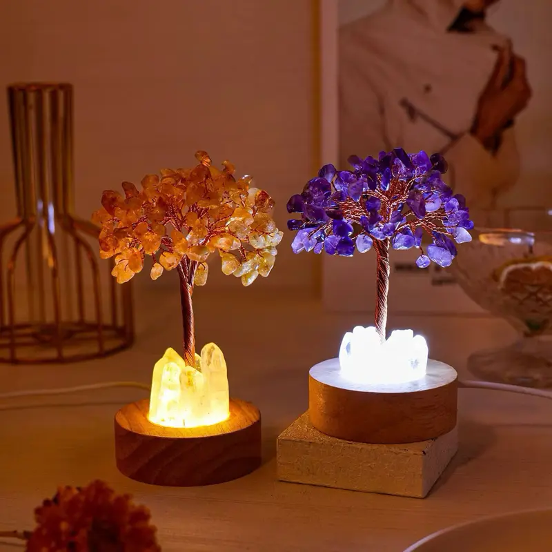 Natural Crystal Gravel Tree Night Light, Crystal Craft Bedside Lamp Edding Home Decoration