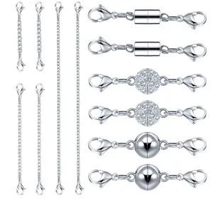 12 Pieces Necklace Extenders, Necklace Extension Clasps Set, Chain Extenders for Necklace Bracelet Anklet Jewelry Making Supplies (Silver)