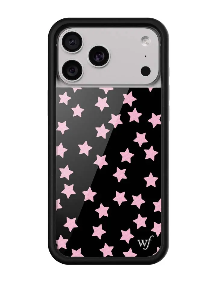 Super Cute Stars | Limited Edition Trendy iPhone Case | Raised Protective Black Bumper | Women Owned Small Business | Dark Black Background with Pretty Pink Stars Cute Aesthetic | Safety Casing Protective | Gift for Her