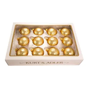 Kurt Adler Glass Ball Ornament for Christmas Tree, Gold Pattern (Pack of 12)