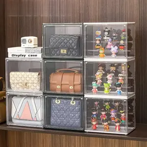 Clear Display Box Stackable Plastic Dustproof Storage Bins Figures Display Collectibles Bag Cosmetic Show Case with Interlayers