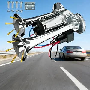Super Loud 130DB Car Horn Kit with Built-in Compressor Universal 12V Dual Trumpet Air Horn for Truck SUV Motorcycle Boat Easy DIY Installation Complete Upgrade Kit Heavy Duty Weather Resistant Zinc Alloy Chrome