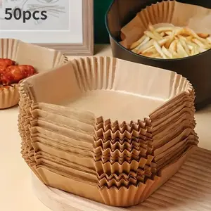 50 Non-Stick Square Air Fryer Liners, Bakeware Baking Accessories, Home Baking Supplies, Baking Essentials, Perfect for Baking Grilling Microwave Cooking, Easy Clean Healthy Food Safe Paper Material