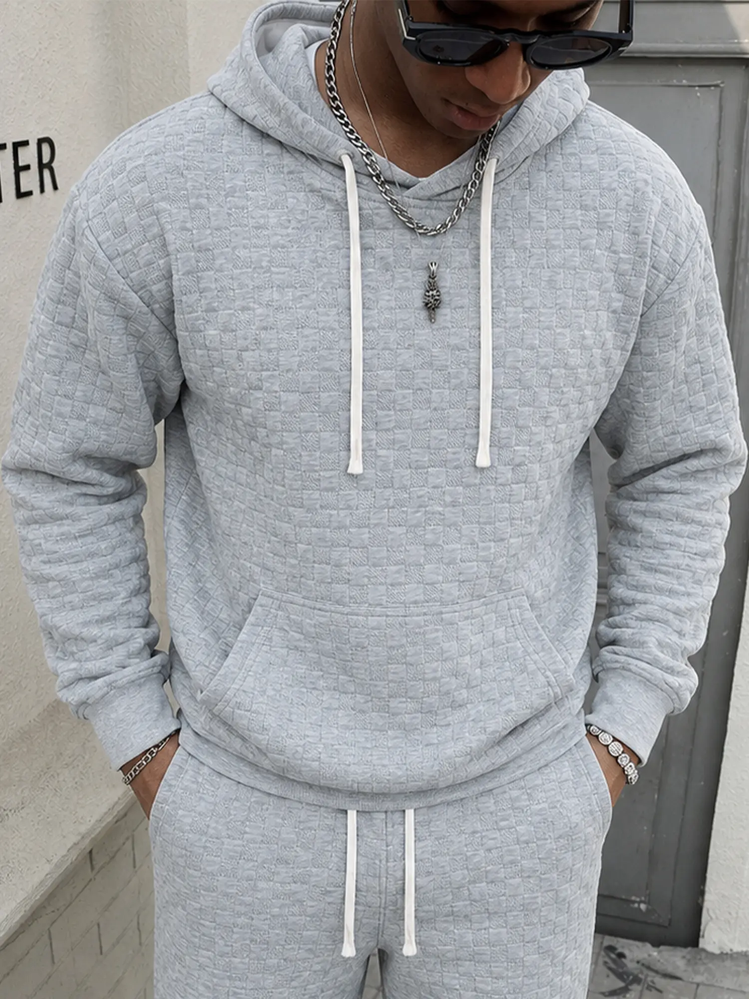Men’s 2 Piece Textured Hoodie Tracksuit Set Long Sleeve Pullover Sweatshirt & Matching Pants Casual Lounge Outfit for Men