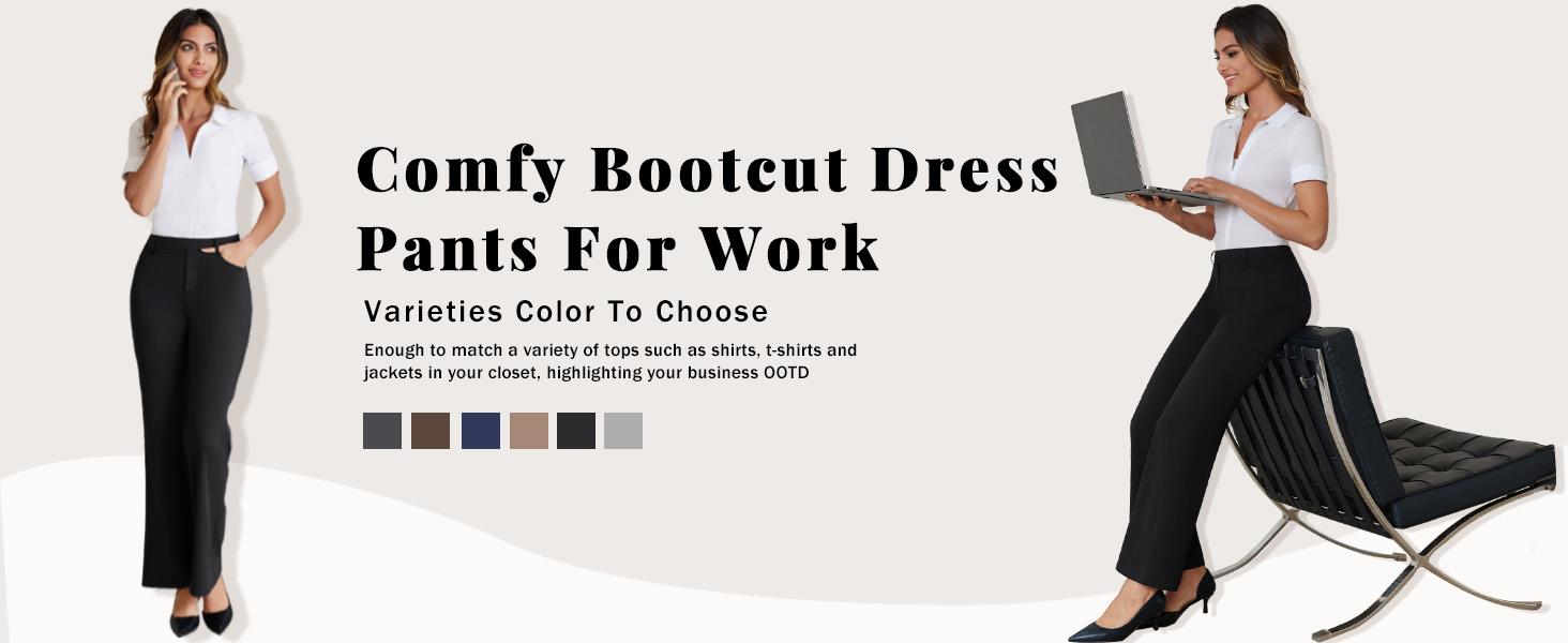 DLOODA Women's High-Waisted Stretchy Business Casual Pocket Pants - Pull-On Flared Full-Length Office Work Clothes, Machine-Washable Basic Plain Bottoms for Office,clothes for back to school,first day of school outfits DLOODA Women's High-Waisted Stretchy Business Casual Pocket Pants - Pull-On Flared Full-Length Office Work Clothes, Machine-Washable Basic Plain Bottoms for Office,clothes for back to school,first day of school outfits