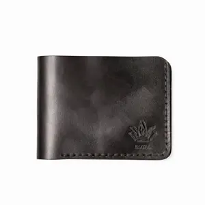 ROYAL Full-Grain Leather Slim Bifold Wallet for Men – Minimal Front Pocket Design, Holds Cards + Folded Cash – Handcrafted Everyday Carry (Black) Compact Size