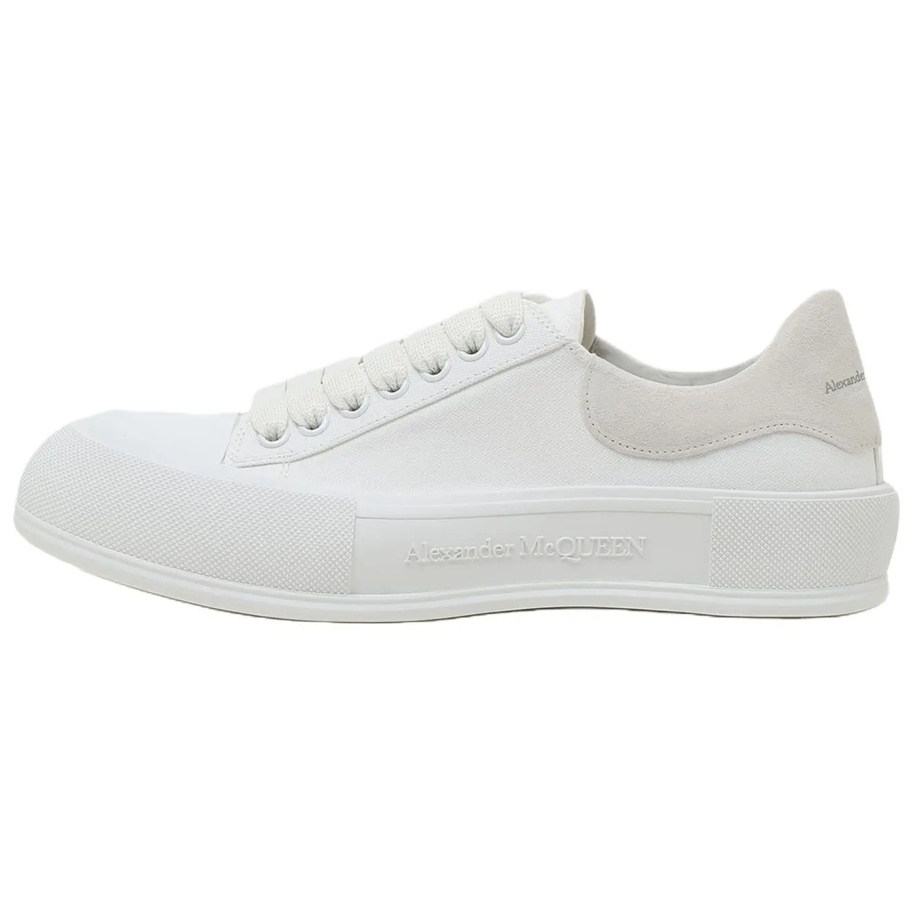 Men's Alexander McQueen Deck Canvas Low-Top Lace-Up Casual Fashion Sneakers, White Men's Footwear Shoe