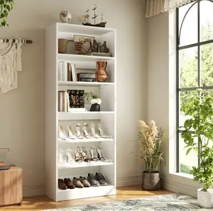 25'' W Walk-in Closet Organizer with Tower Shelves and Adjustable Shoe Rack,Sturdy 6-Tiers Closet System Wardrobe Shoe Cabinet Open Display Cabinet