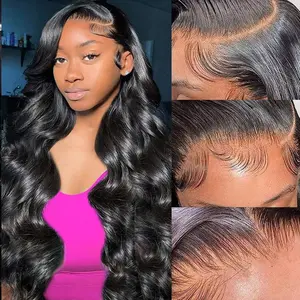 13x6 HD Lace Front Wigs Human Hair Pre Plucked 180 Density 30 32 Inch Body Wave HD Transparent Lace Frontal Human Hair Wigs For Women Natural Hairline With Baby Hair