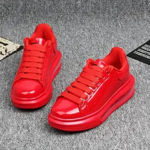 Luxury Men's & Women's Red Patent Leather Air Cushion Skateboard Sneakers - Shiny Finish Couple Models Shoes