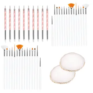 A Set of 42/21 Pcs Nail Art Design Tools,Including Painting Brushes with 2-way Dotting Pens and Gold-rimmed Resin Palette,Nail Art Supplies,Valentine's Day Gifts,DIY Hand Tools Kits