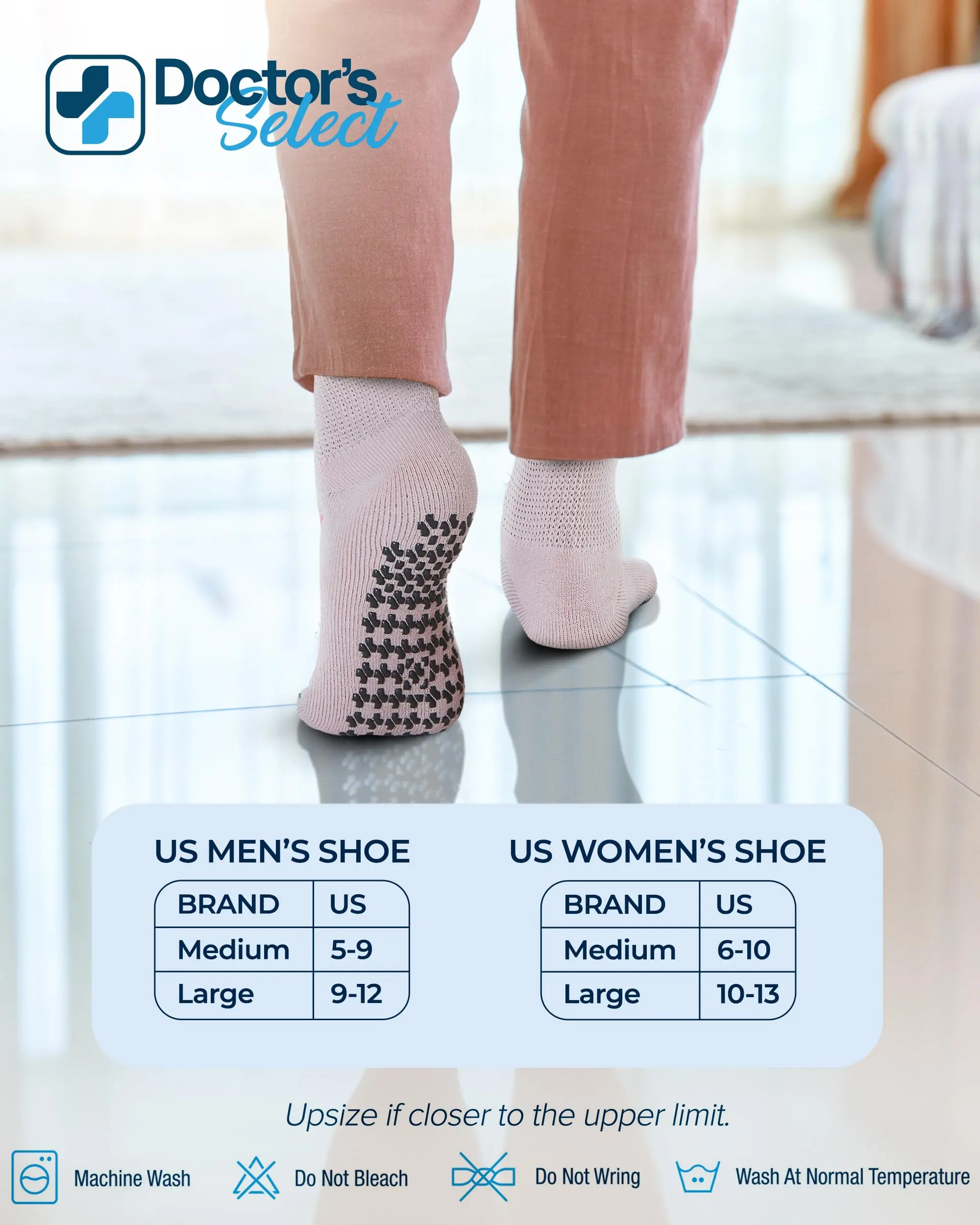 Doctor's Select Non Slip Diabetic Socks for Women & Men | 6 Pairs | Smooth Toe Seams & Grippers | Colors: White, Purple, Gray, Peach, Black, Blue Doctor's Select Non Slip Diabetic Socks for Women & Men | 6 Pairs | Smooth Toe Seams & Grippers | Colors: White, Purple, Gray, Peach, Black, Blue