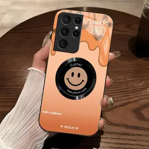 Cute Smile MagSafe Case for【Galaxy S21 Ultra 5g】 | Glitter Gradient Phone Case with Lens Protection | Cute Aesthetic Accessory.666