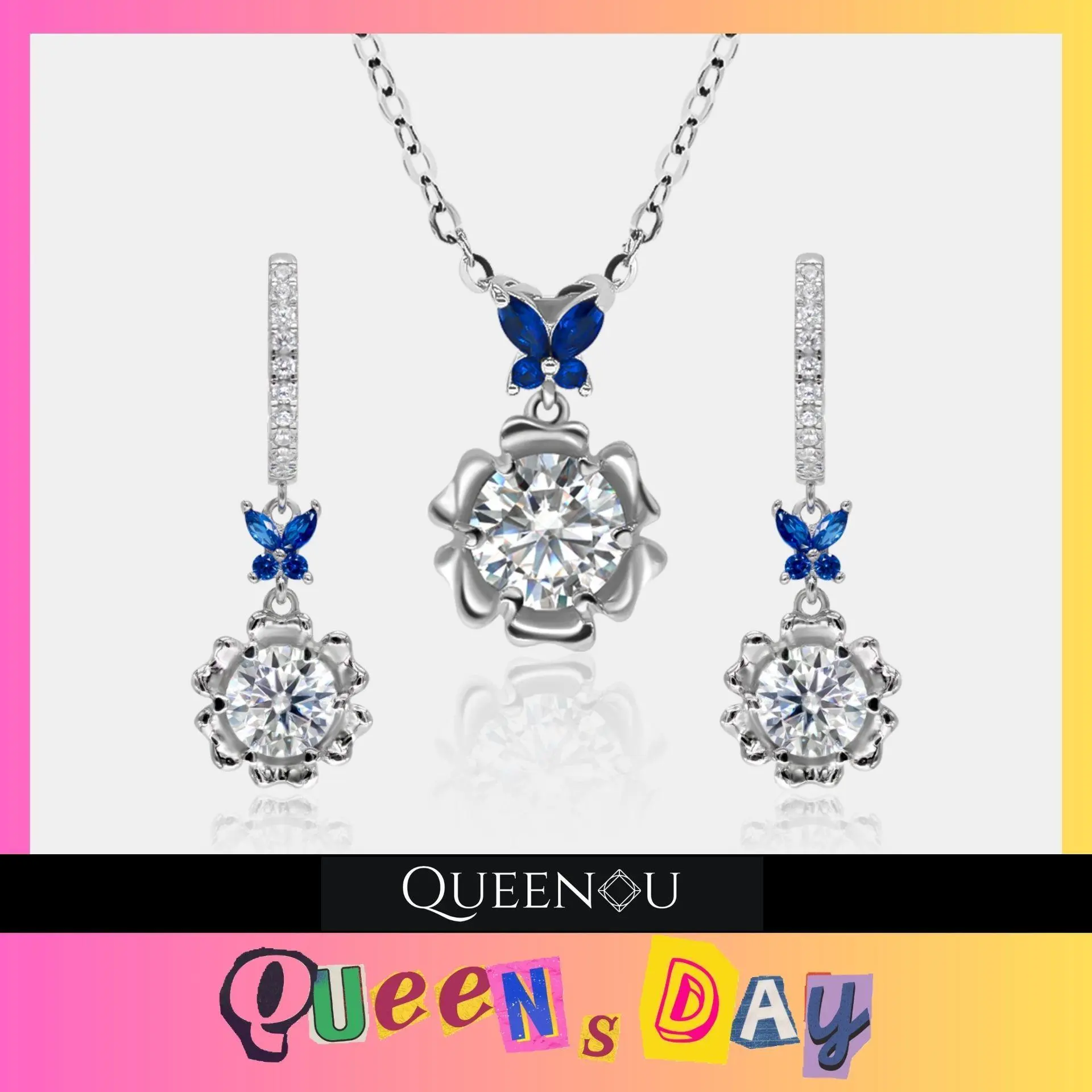【796】QUEENSDAY "Springtime Symphony" Butterfly Bloom Synthetic Moissanite Flower Set– Elegant and Vibrant Gift for Engagement, Wedding, or Anniversary