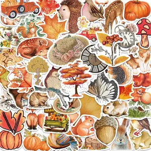 Autumn Forest Pattern Sticker, 50pcs/set Self Adhesive Decorative Sticker, DIY Decal for Water Bottle, Laptop, Phone Case, Scrapbook, Journal
