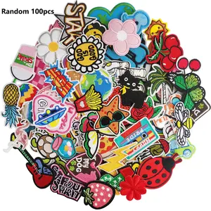 100PCS Random Packed Unrepeated Funny Iron on Embroidered Patches Various Embroidery Appliques for DIY on Clothes, Bags, Hats etc.