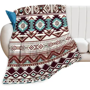 Western Blanket Aztec Southwestern Throw Blanket Soft Warm Cozy Polyester Fuzzy Plush Tribal Navajo Southwest Flannel Blankets Gifts for Boys Girls Women Kids Adults 40"X50"