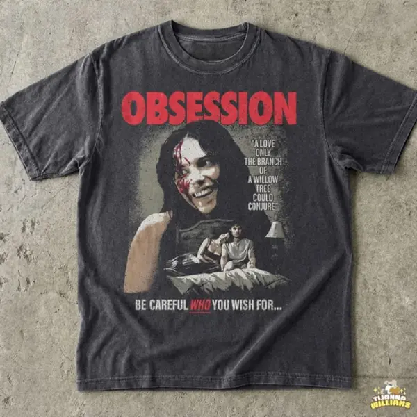 Vintage OBSESSION Movie T-Shirt, Frowning Nikki Graphic Tee, Gothic Horror Tee, Short Sleeve Crew Neck T-Shirt, Pull On, Casual