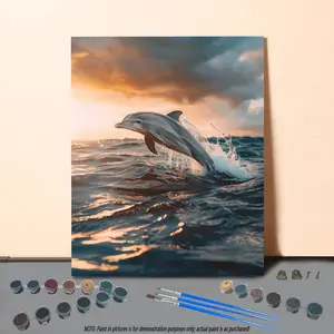 Dolphin Pattern DIY Painting by Numbers Kit without Frame, DIY Paint by Numbers Kit for Beginner, Wall Art Decor for Home Living Room Bedroom