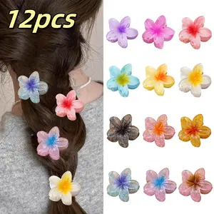 Summer 2025 Fashionable Flower Design Hair Claws 12pcs Set Accessories for Vacation Casual Versatile Hair Accessories for Women Girls Minimalist Headwear Suitable for Thick Hair Hibiscus
