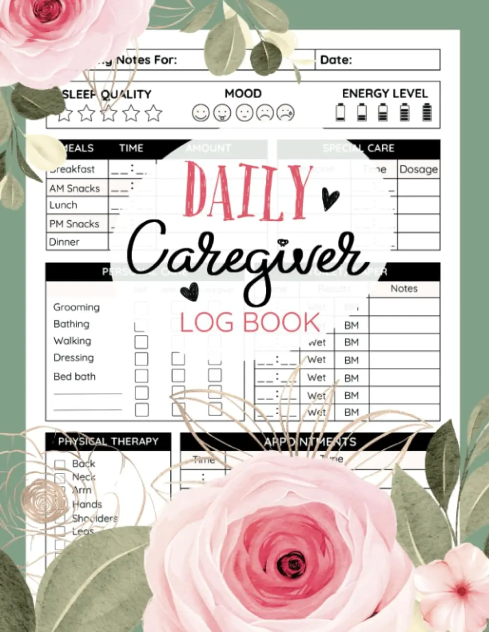 Caregiver Daily Log Book: Personal Caregiver Organizer Log Book | Caregiver Journal And Daily Log For Elderly/Seniors To Monitor Daily Needs, Vitals, Medications, Meals, Activities And More.