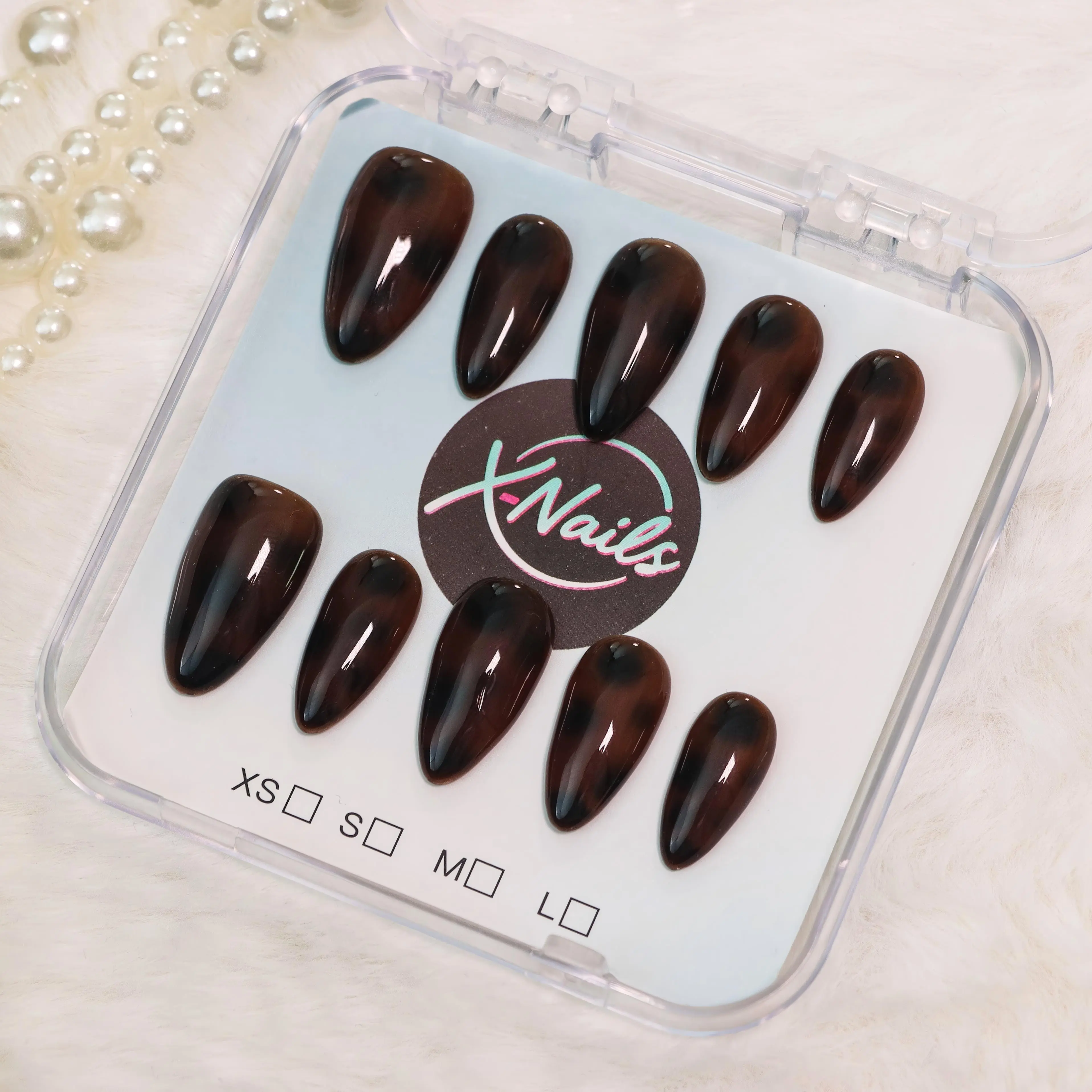 Xnails Darknight Phantom 10PCS Almond Shape Press on Nail Sets, Reusable Salon-Quality Glossy Handmade Nail Art Accessories
