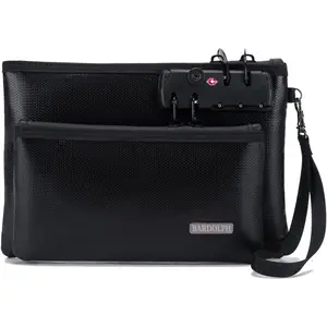 Fireproof Money Bag with Lock, Double layer Cash Bag BankBag for Cash, Valuable StorageBag,Fireproof Safe Box Money Pouch with Zipper (black, Small)