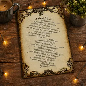 Religious Aluminium Psalm 91 Metal Sign Spanish Bible Verses Wall Art Faith Focused Household Decor for Bedroom Living Room Ornaments with Superhero Mythical Creature & Batman-like Figure Design,summervibes outdoorfun