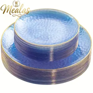 20pcs Hammered Transparent Gold Rim Plastic Dinnerware Set, 3 Colors Available, Reusable Party Plates, Suitable for Weddings, Birthdays, Holidays