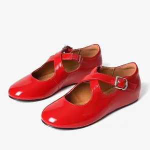 Ballet Flats for Women Round Toe Criss Cross Strap Adjustable Buckle Flat Heel Gifts Mary Jane Shoes for Work Party Casual Ballerina Dress Shoes Christmas Sandals Women