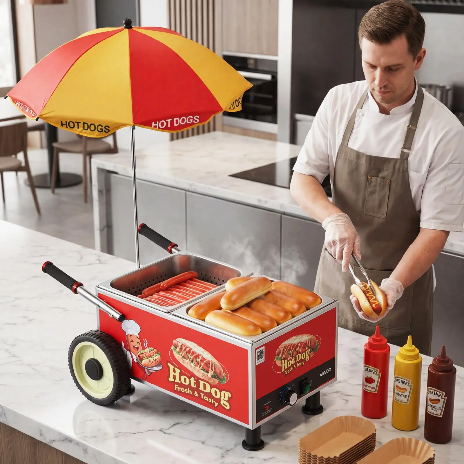 Summervibes VEVOR M-112 Model Electric Hot Dog Steamer Cart, 1200W