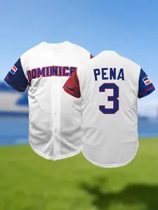 Men's Dominicana #3 Stitched Baseball Jersey, Classic Vintage Embroidery Design, Breathable Short Sleeve Baseball Shirt, Hip Hop Hipster Sportswear Button Down Shirts Sports Uniforms Men Women Jersey Sportswear Top All Seasons Wear